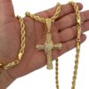 15355432351 Kit Corrente 8Mm Baiano Pulseira 8Mm Pingente Cruz Toda Cravejada Banhado A Ouro 18K
