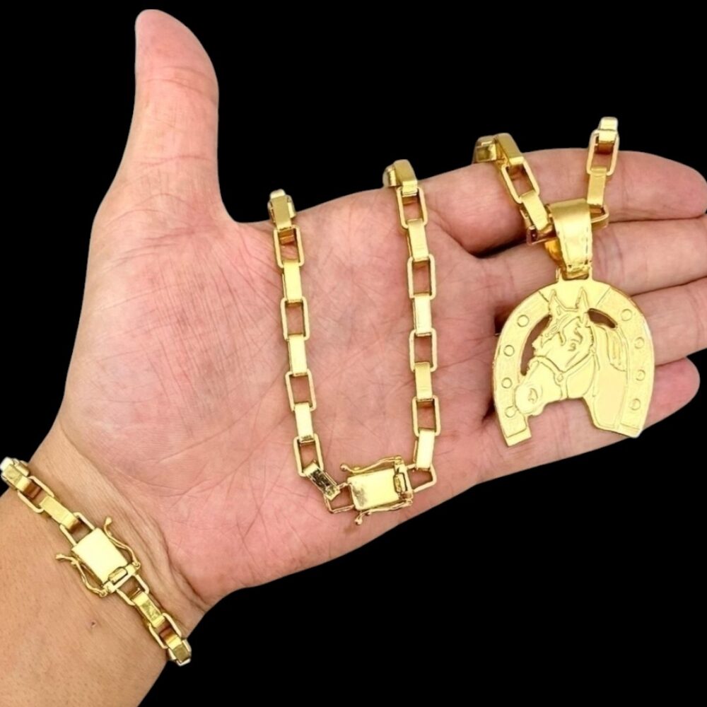 Kit Tijolinho 10Mm + Pingente Ferradura Banhado A Ouro - Imagem 5