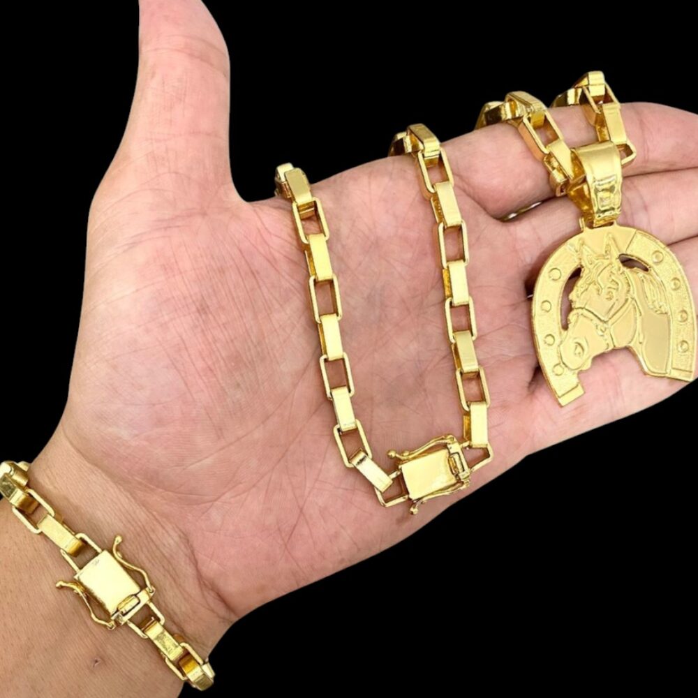 Kit Tijolinho 10Mm + Pingente Ferradura Banhado A Ouro - Imagem 2