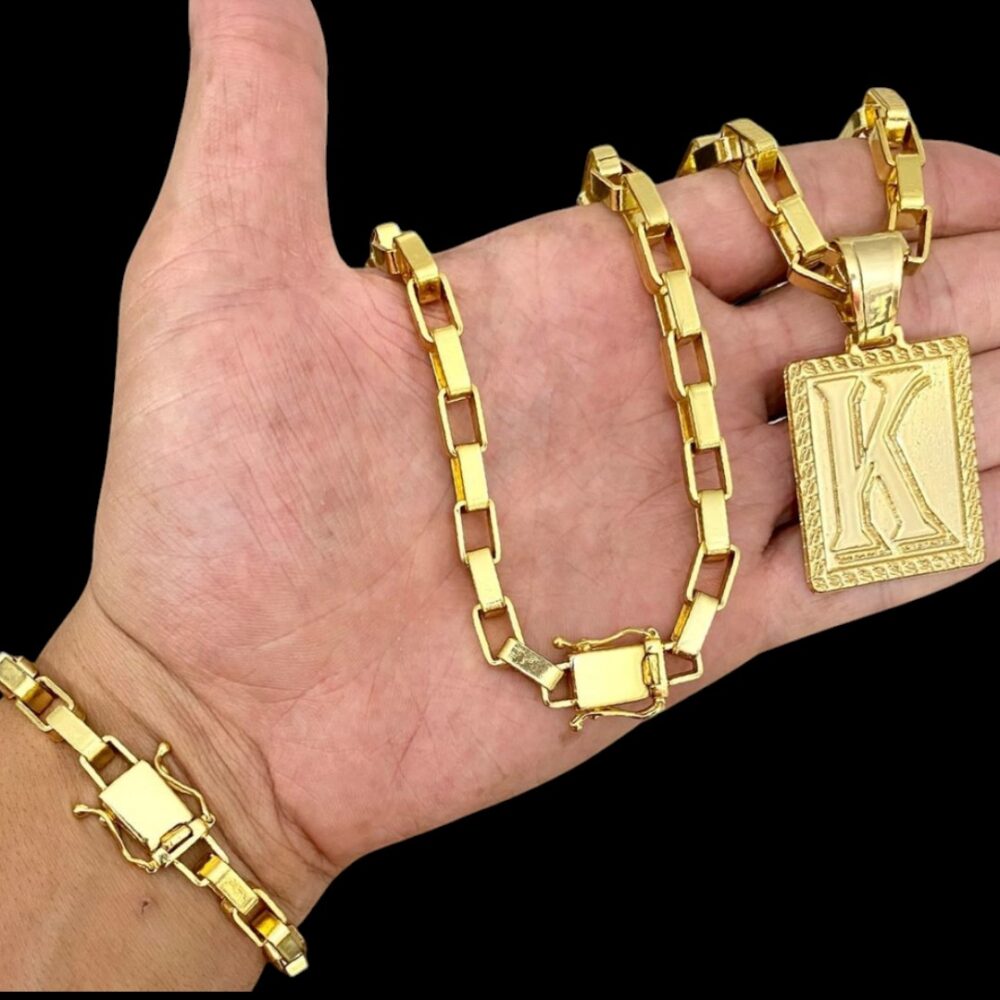 Kit Tijolinho 10Mm + Pingente Letra Banhado A Ouro - Imagem 3