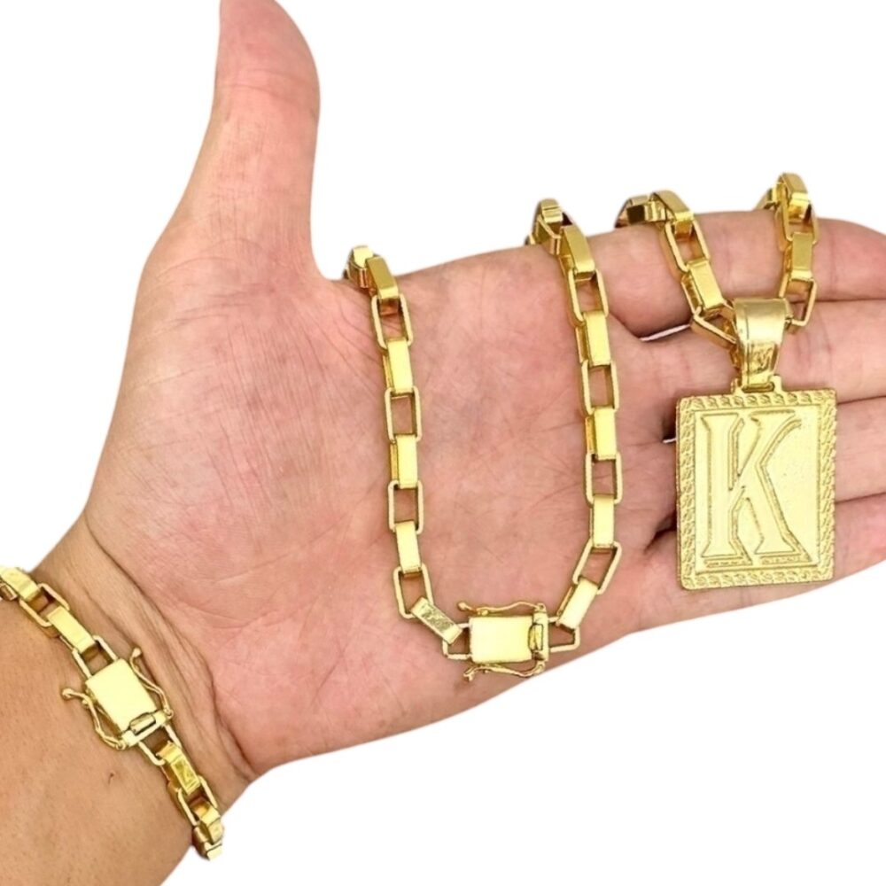 Kit Tijolinho 10Mm + Pingente Letra Banhado A Ouro
