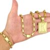 15355448584 Kit Corrente 10Mm Tijolinho Chapado Pulseira Pingente Letra Banhado A Ouro 18K2