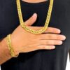 15355453076 Kit Corrente 13Mm Grumet Pulseira Banhado A Ouro 18K