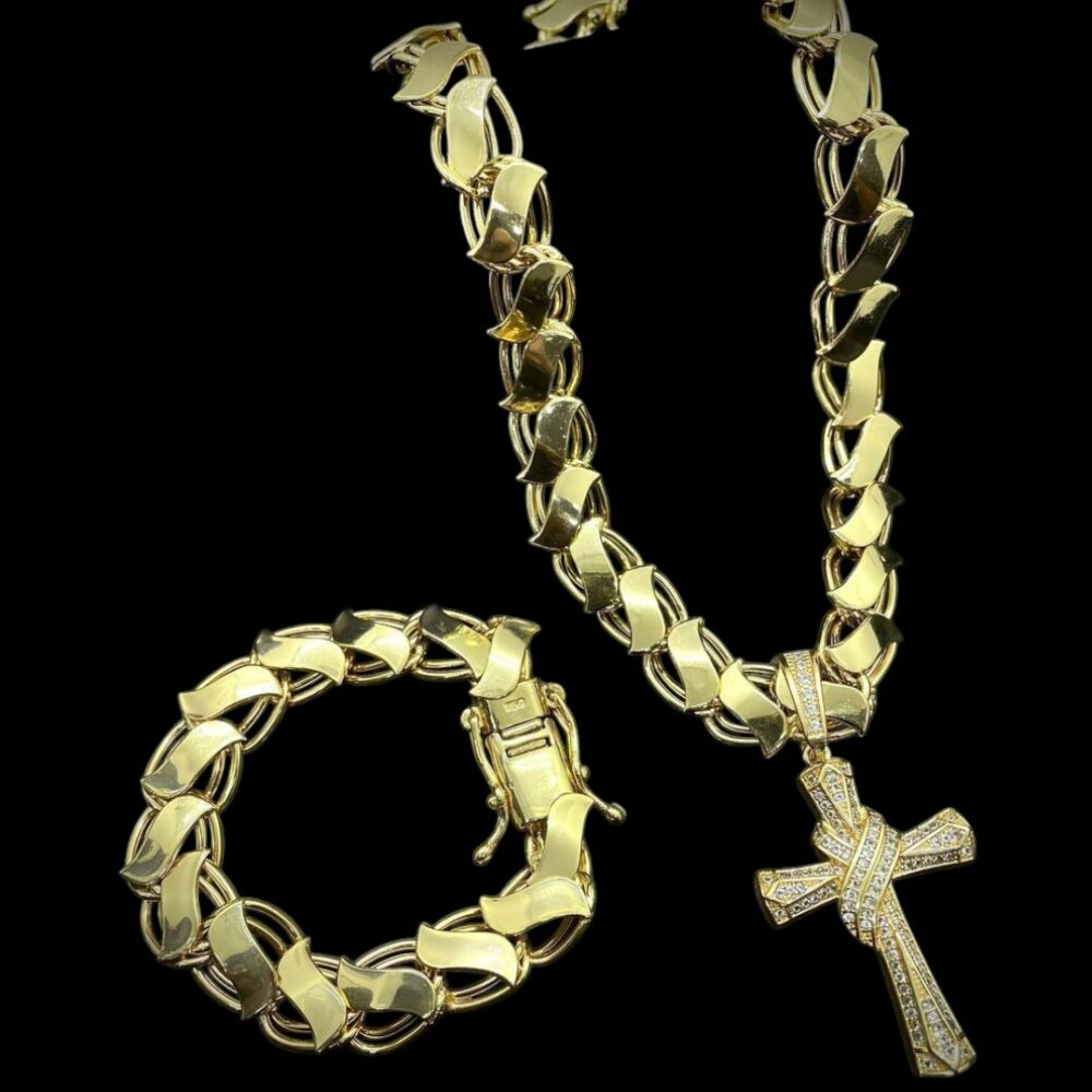 Kit Dubai S 13Mm + Cruz Maciço Cravejada Banhado A Ouro - Imagem 3
