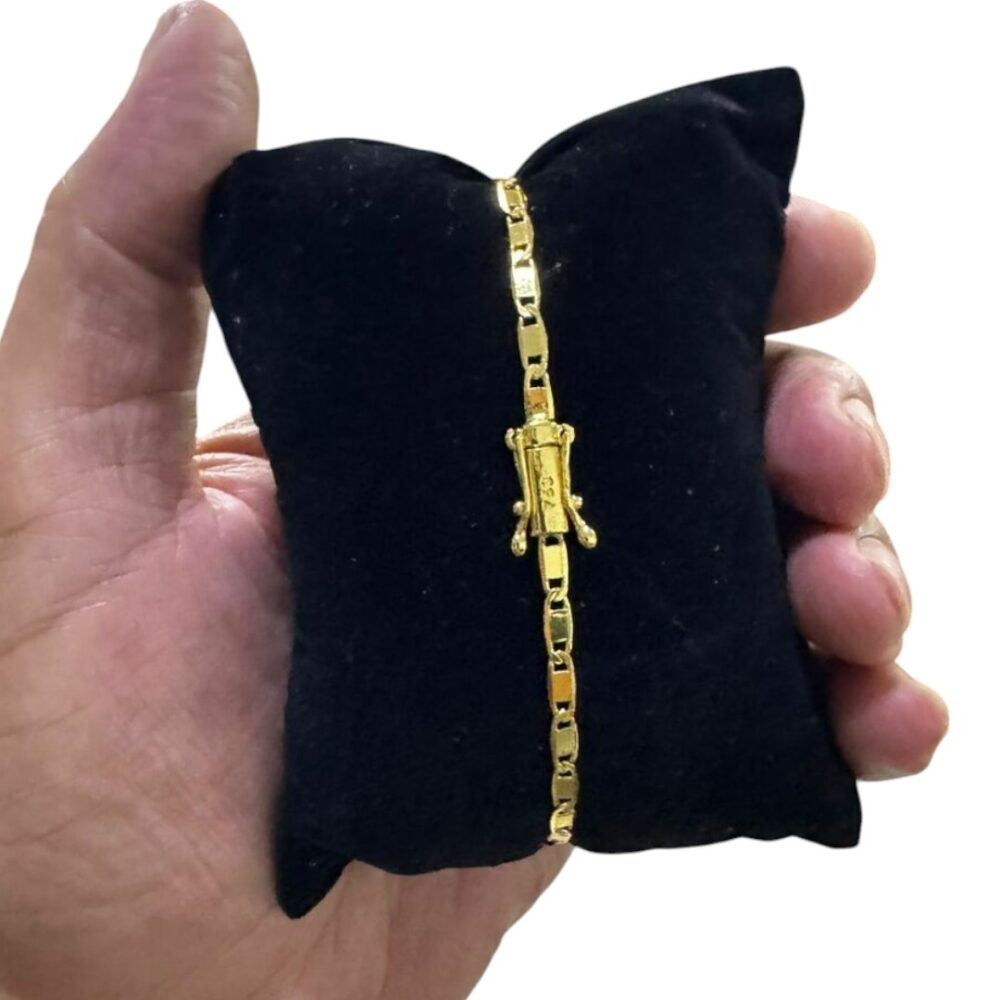 Pulseira Piastrine 4Mm Fecho 750 Banhado A Ouro 18K Luxo - Imagem 2