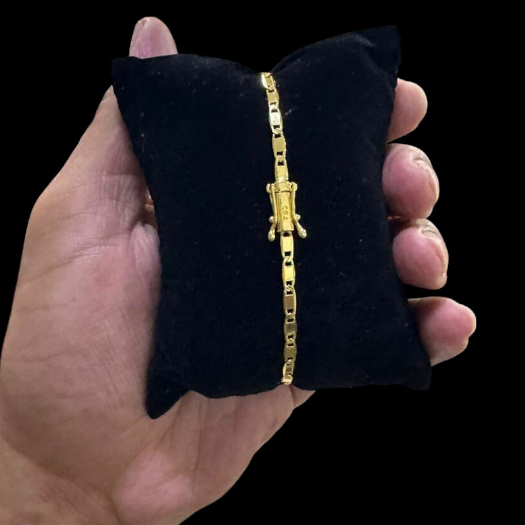 15356486955 Pulseira Piastrine 4Mm Fecho Marcacao 750 Banhado A Ouro 18K