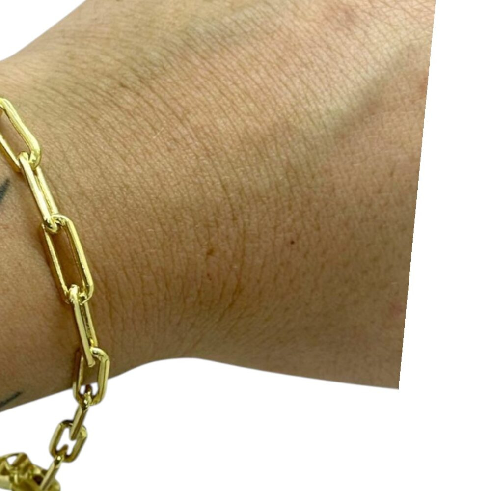 Pulseira Cadeado 6Mm Alongado Fecho 750 Banhado A Ouro - Imagem 4