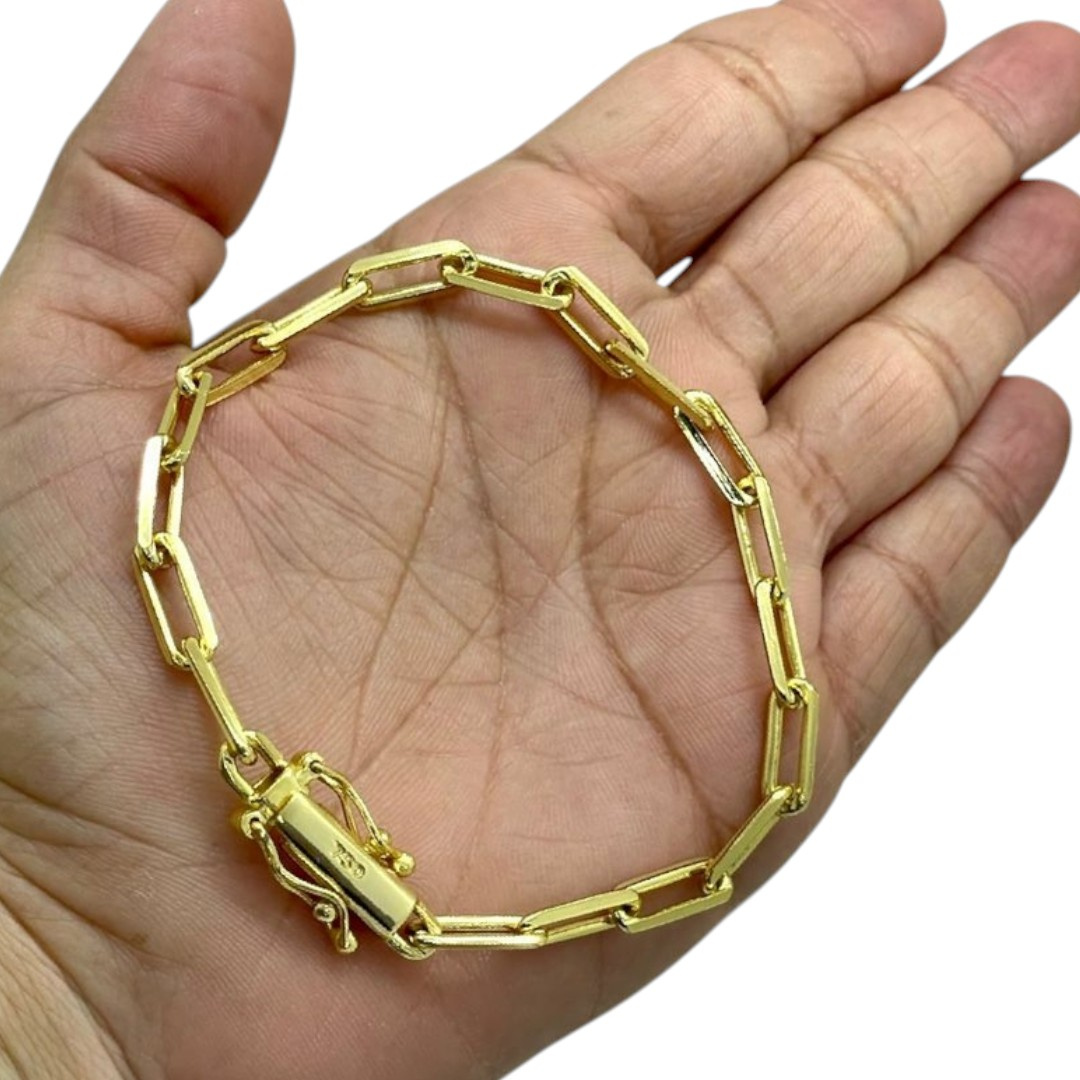 15356491470 Pulseira Cadeado 6Mm Alongado Fecho 750 Banhado A Ouro2