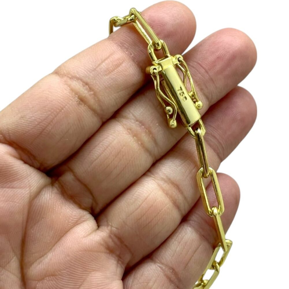 Pulseira Cadeado 6Mm Alongado Fecho 750 Banhado A Ouro - Imagem 3