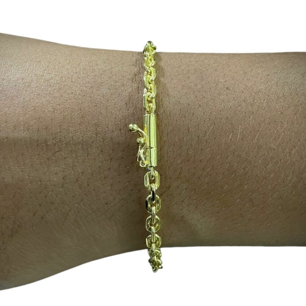 Pulseira Cadeado 5Mm Fecho Canhão Banhado A Ouro 18K - Imagem 3