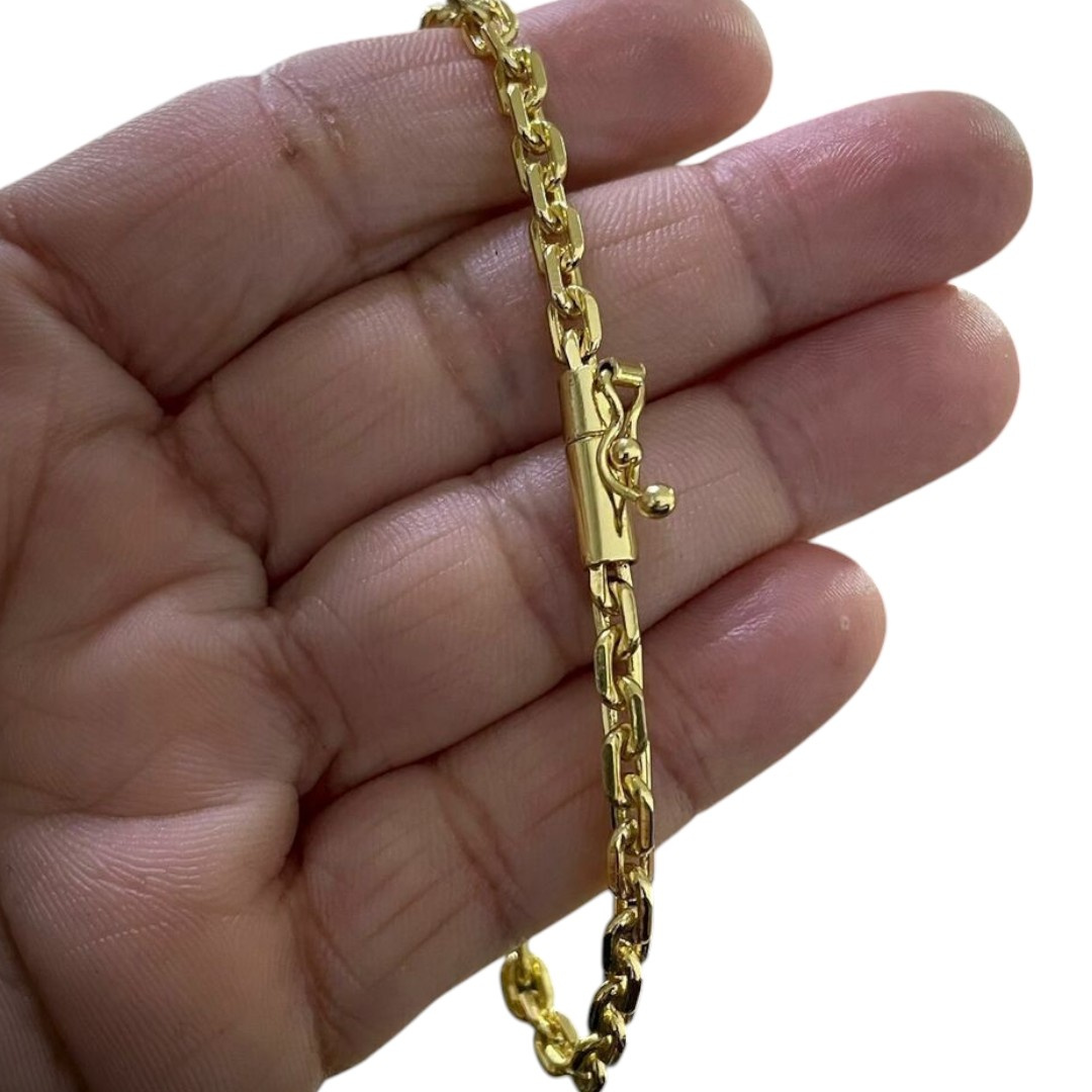 15356492854 Pulseira Cadeado 5Mm Fecho Canhao Banhado A Ouro 18K Lancamento