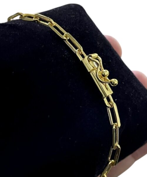 Pulseira Cadeado 5mm Alongado Fecho Canhão Banhado Ouro