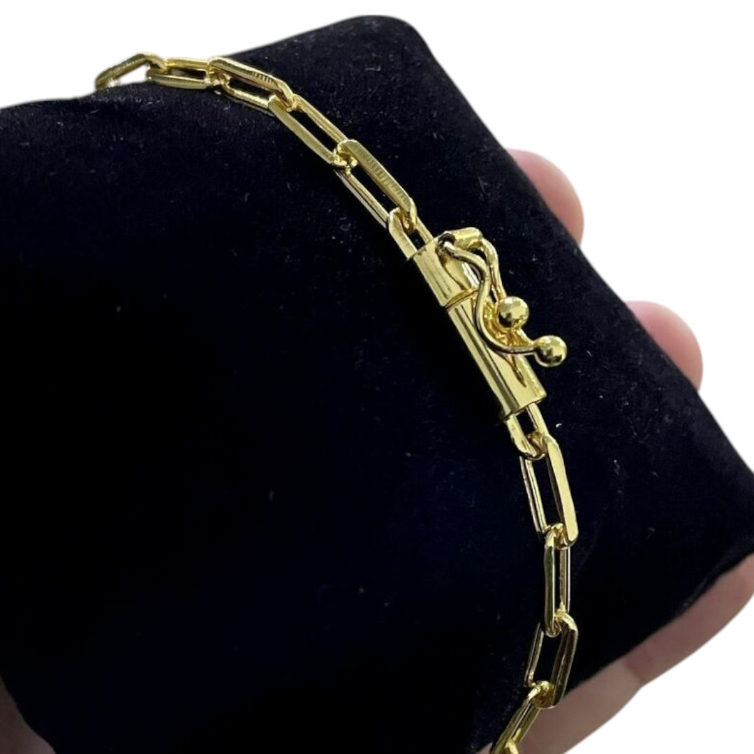 15356500041 Pulseira Cadeado 5Mm Alongado Fecho Canhao Banhado Ouro