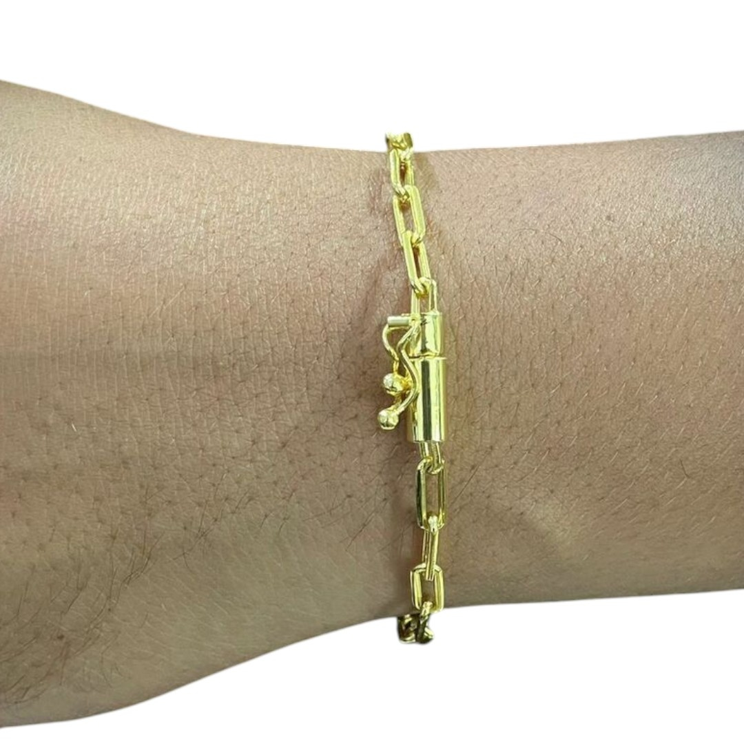 15356500057 Pulseira Cadeado 5Mm Alongado Fecho Canhao Banhado Ouro2