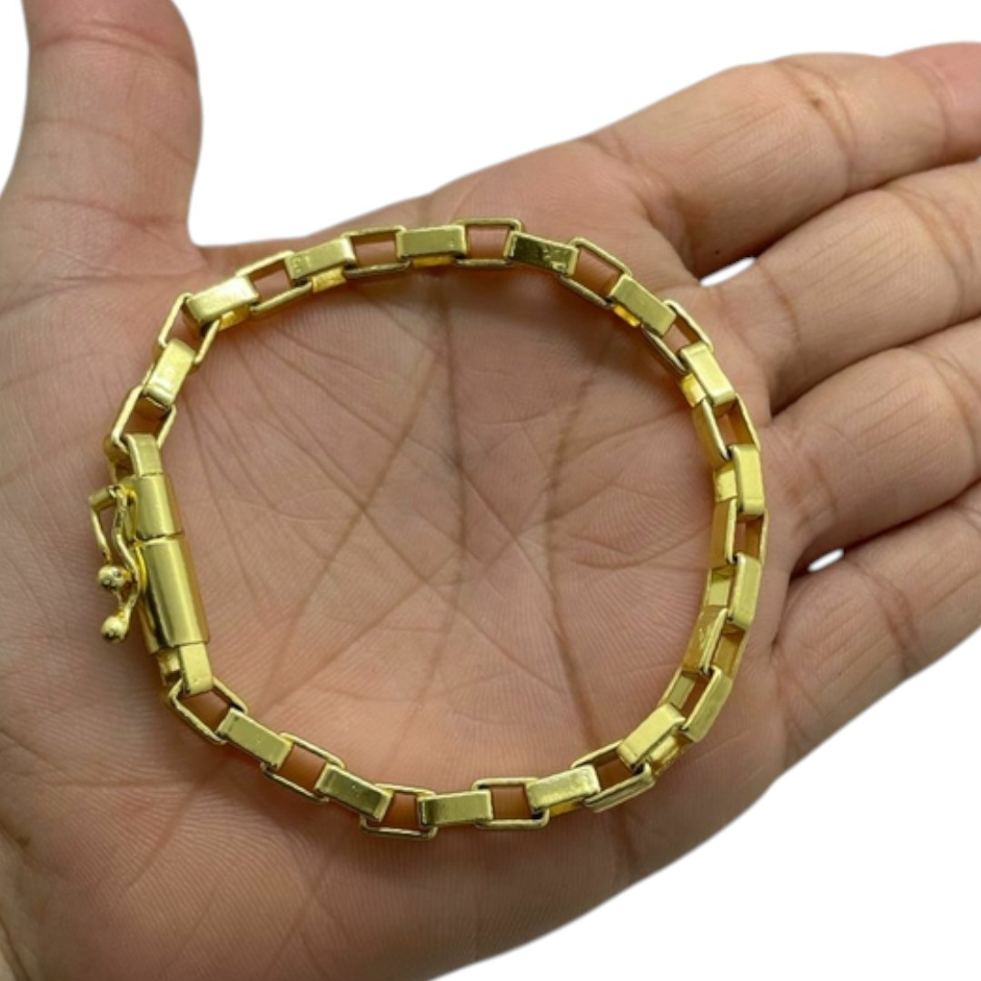 15356502212 Pulseira Tijolinho 6Mm Fecho Canhao Banhado A Ouro 18K3