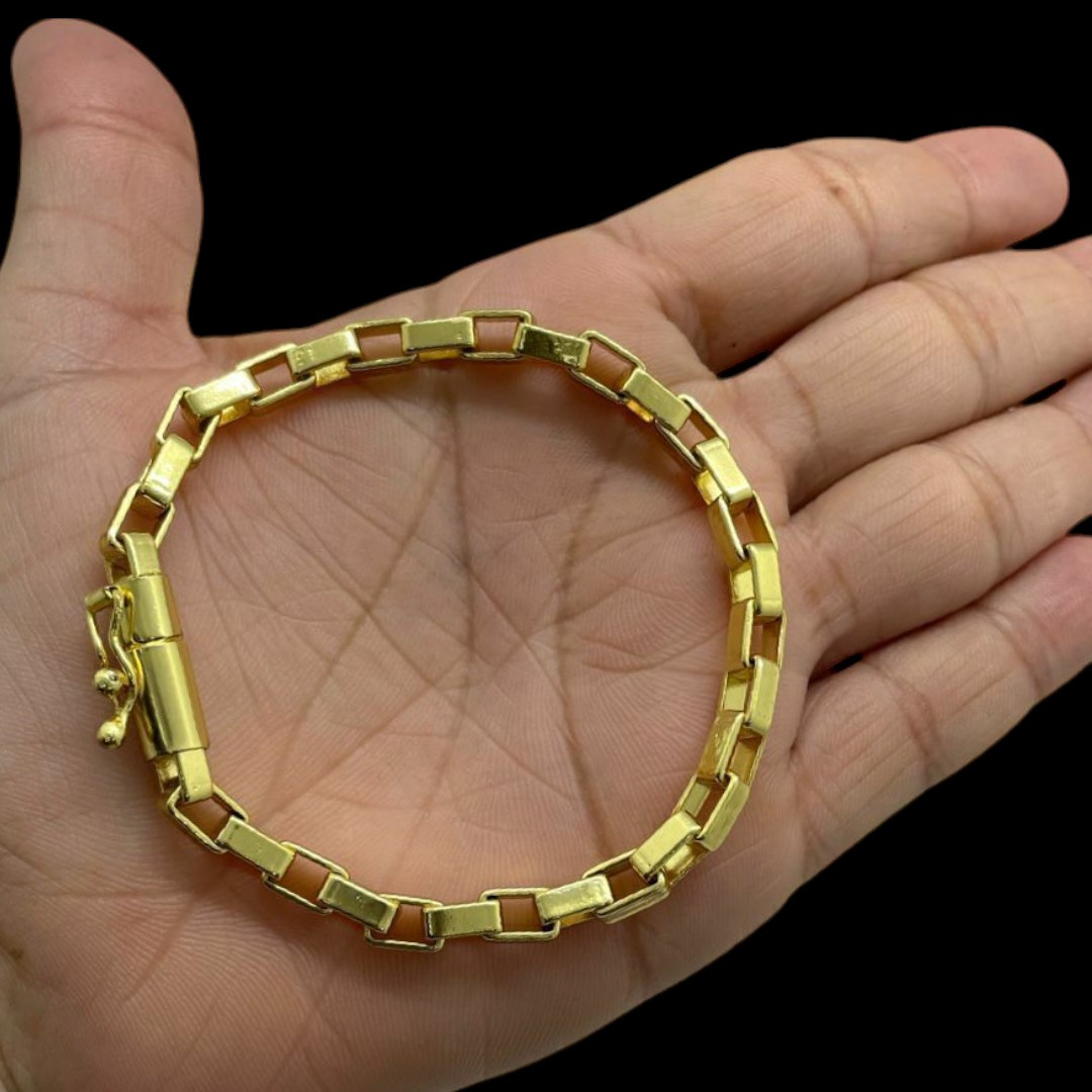 15356502229 Pulseira Tijolinho 6Mm Fecho Canhao Banhado A Ouro 18K4