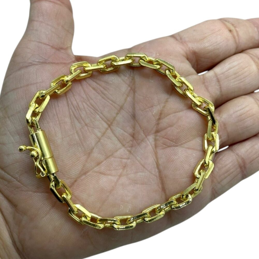 Pulseira Cadeado 6Mm Fecho 750 Banhado A Ouro 18K - Imagem 2