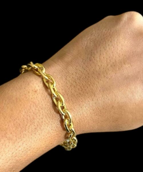 Pulseira Cadeado 8mm Fecho Gaveta Banhado a Ouro 18K
