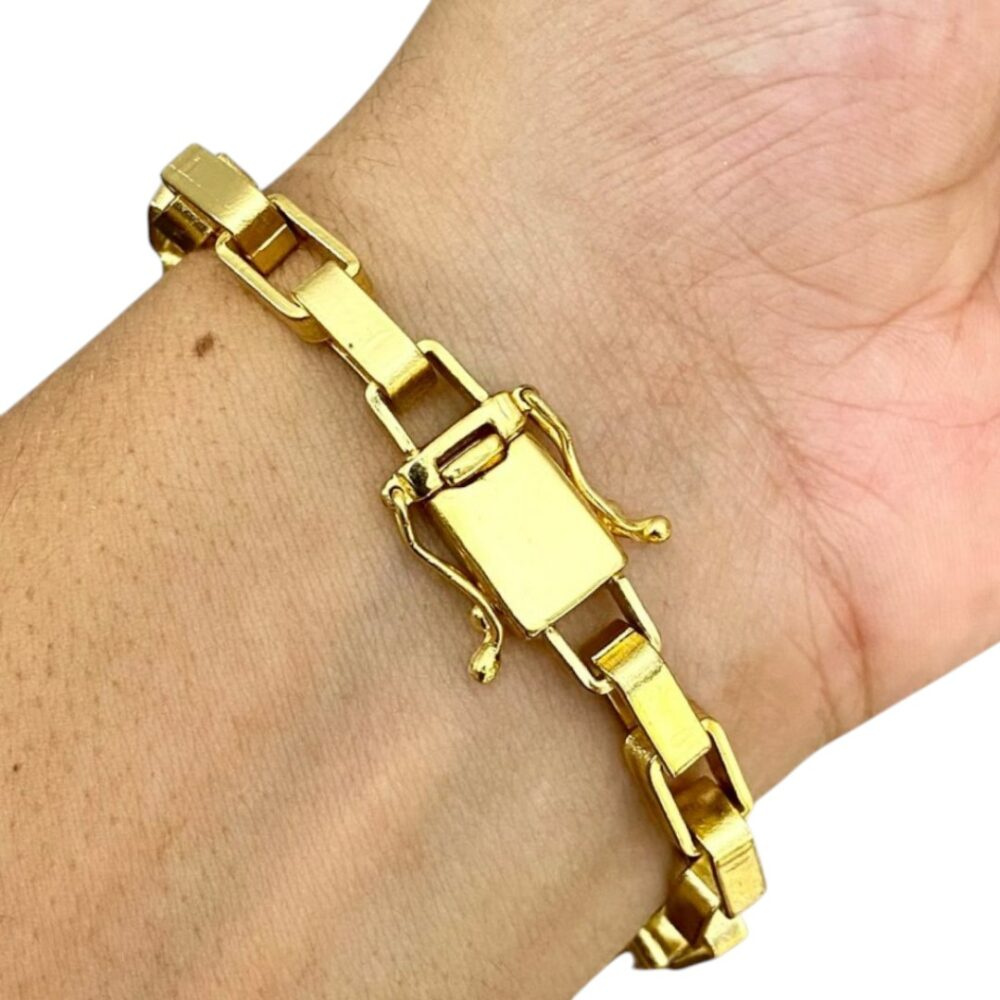 Pulseira Tijolinho 8Mm Fecho Gaveta Banhado A Ouro 18K - Imagem 2