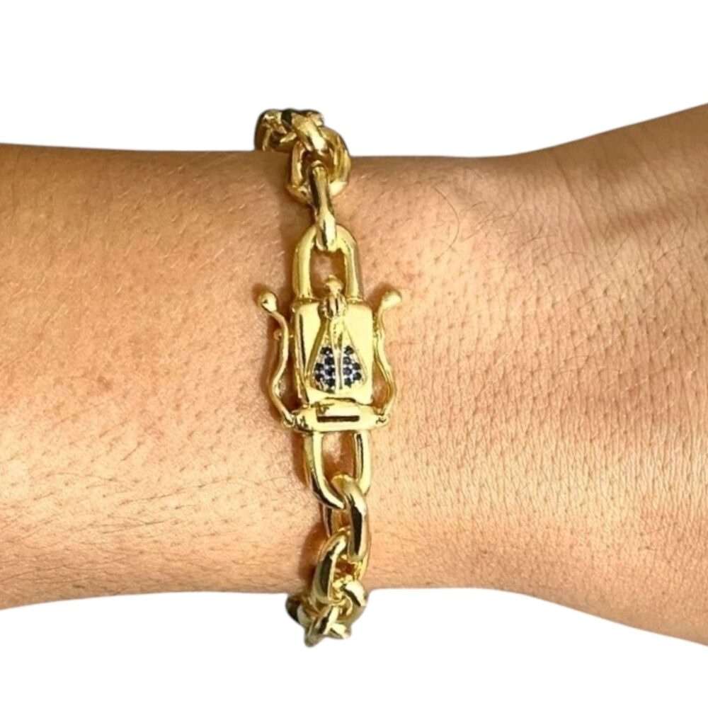 Pulseira Cadeado 10Mm Nossa Senhora Banhado A Ouro 18K - Imagem 4