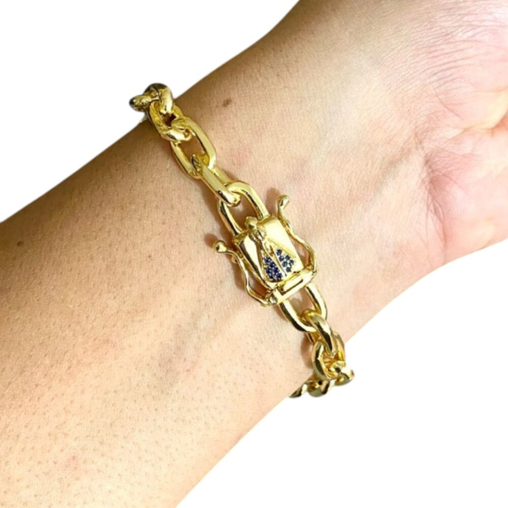 Pulseira Cadeado 10Mm Nossa Senhora Banhado A Ouro 18K - Imagem 3