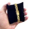 15356532764 Pulseira Cadeado Duplo 10Mm Fecho Marcacao 750 Banhado A Ouro 18K Lancamento