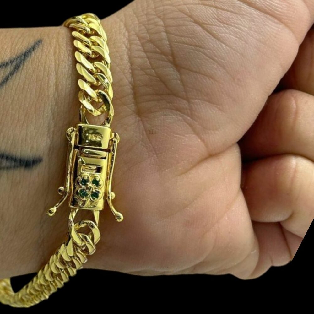 Pulseira Grumet 7Mm Trevo Sorte Banhado A Ouro 18K