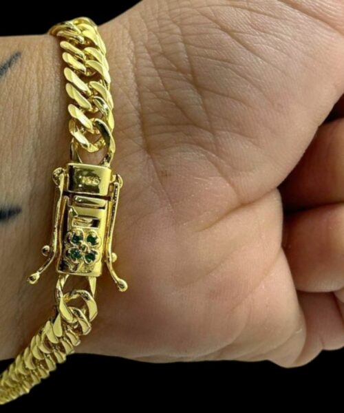 Pulseira Grumet 7mm Trevo Sorte Banhado a Ouro 18K