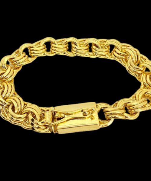 Pulseira Friso Triplo 12mm Banhado a Ouro 18K Luxo