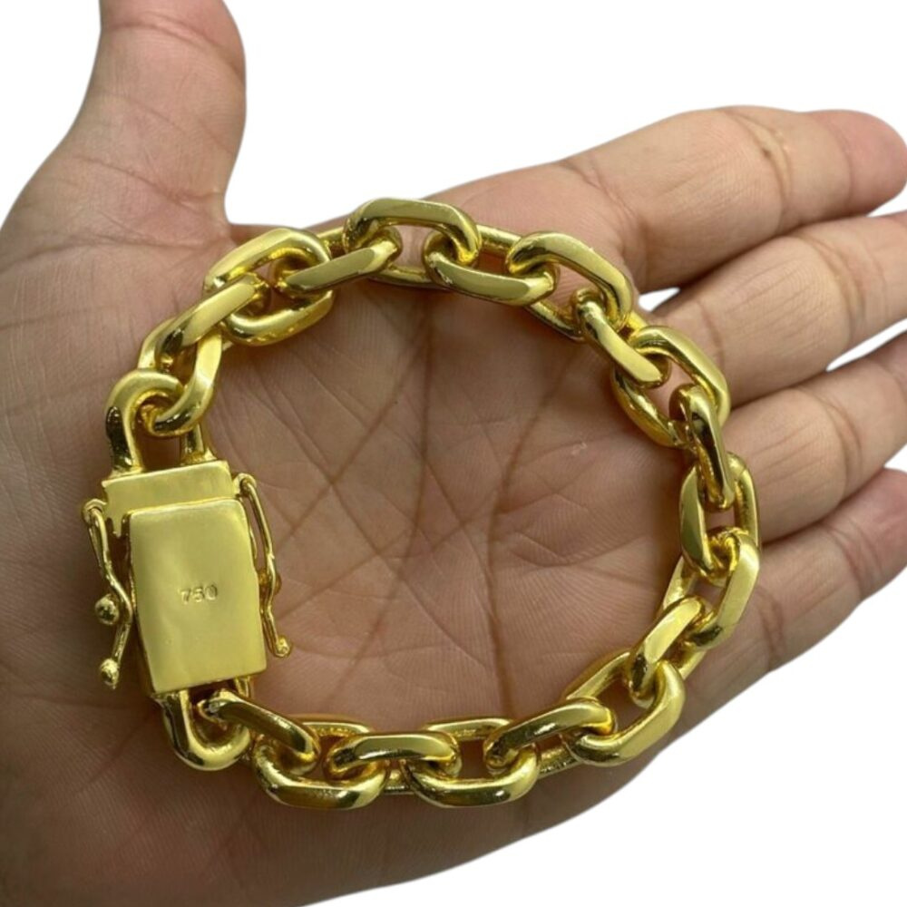 Pulseira Cadeado 14Mm Banhado A Ouro 18K Masculina - Imagem 4