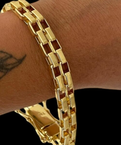 Pulseira Tijolinho Duplo 12mm Banhado a Ouro 18K 750