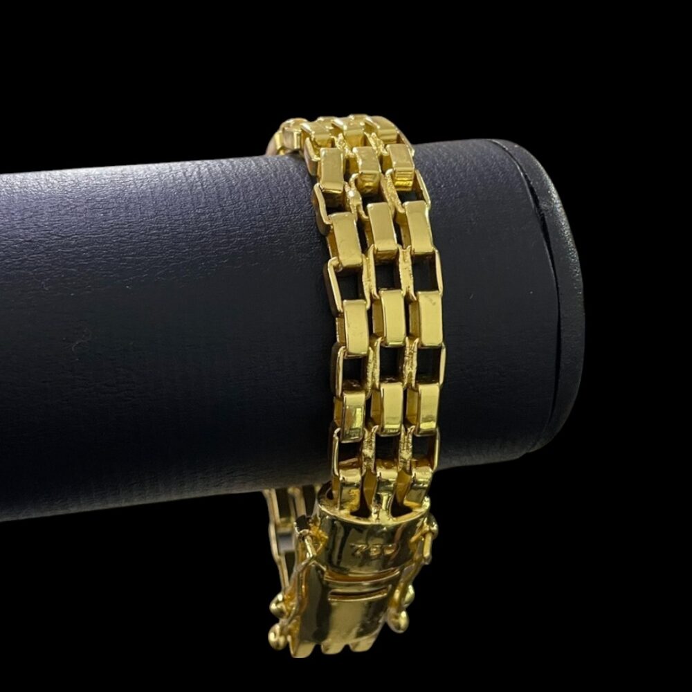 Pulseira Tijolinho Triplo 15Mm Banhado A Ouro 18K 750