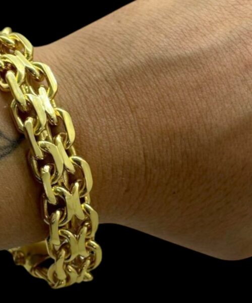 Pulseira Cadeado Duplo 15mm Banhado a Ouro 18K
