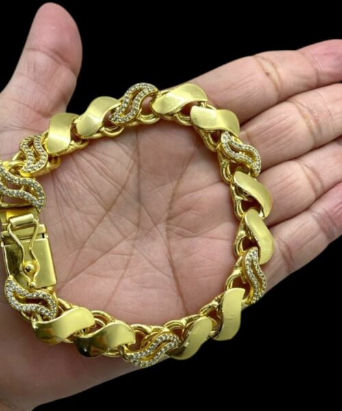 Pulseira Friso S 13mm Cravejada Banhado a Ouro 18K