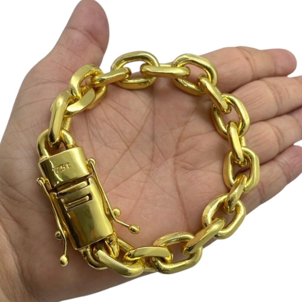 Pulseira Cadeado 18Mm Banhado A Ouro 18K Marca 750 - Imagem 2