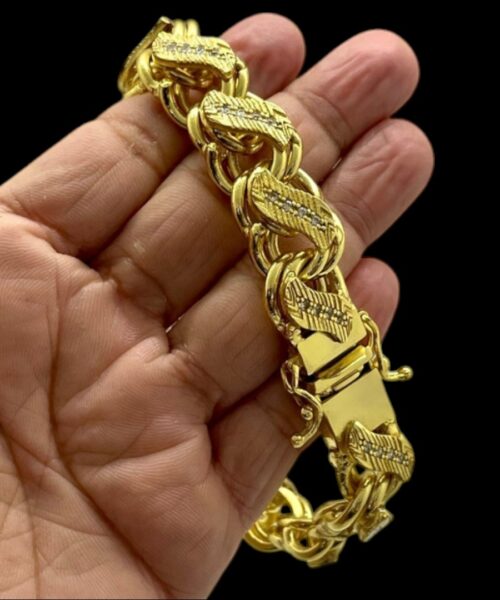 Pulseira Friso S 16mm Cravejada Banhado a Ouro 18K 750