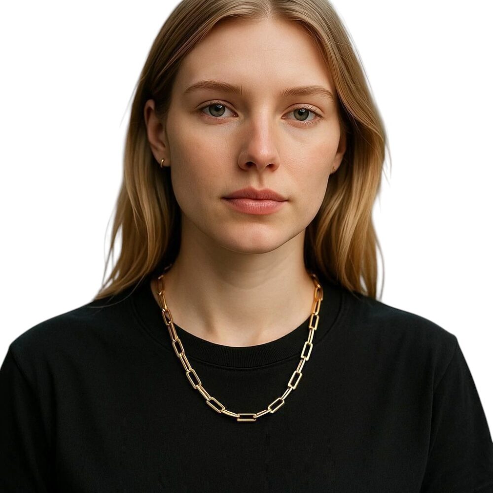 Cordão Feminino 7Mm Cadeado Alongado - Banhado A Ouro 18K - Imagem 3