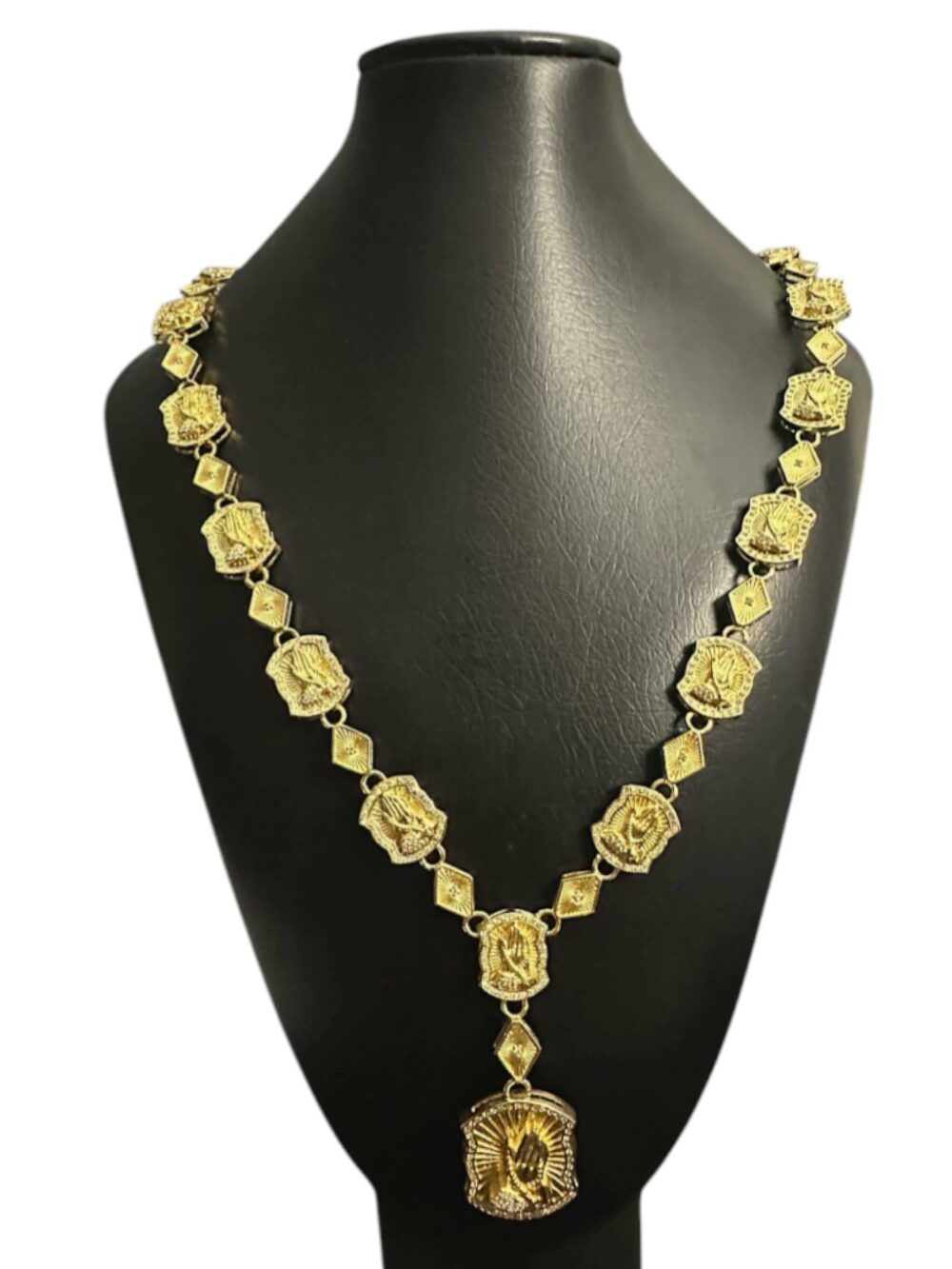 Cordão Mão Orando Cravejado Banhado A Ouro 18K - Imagem 4