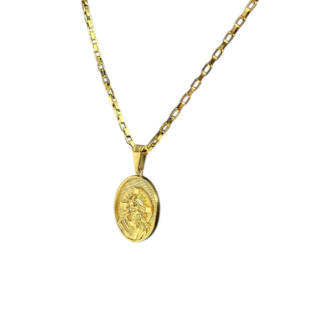 Cordão 3.0 Tijolinho + Pingente Cristo Oval - Banhado A Ouro - Imagem 4