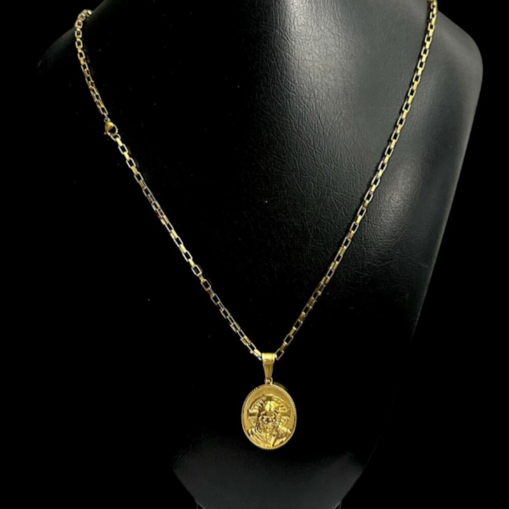 Cordão 3.0 Tijolinho + Pingente Cristo Oval - Banhado A Ouro