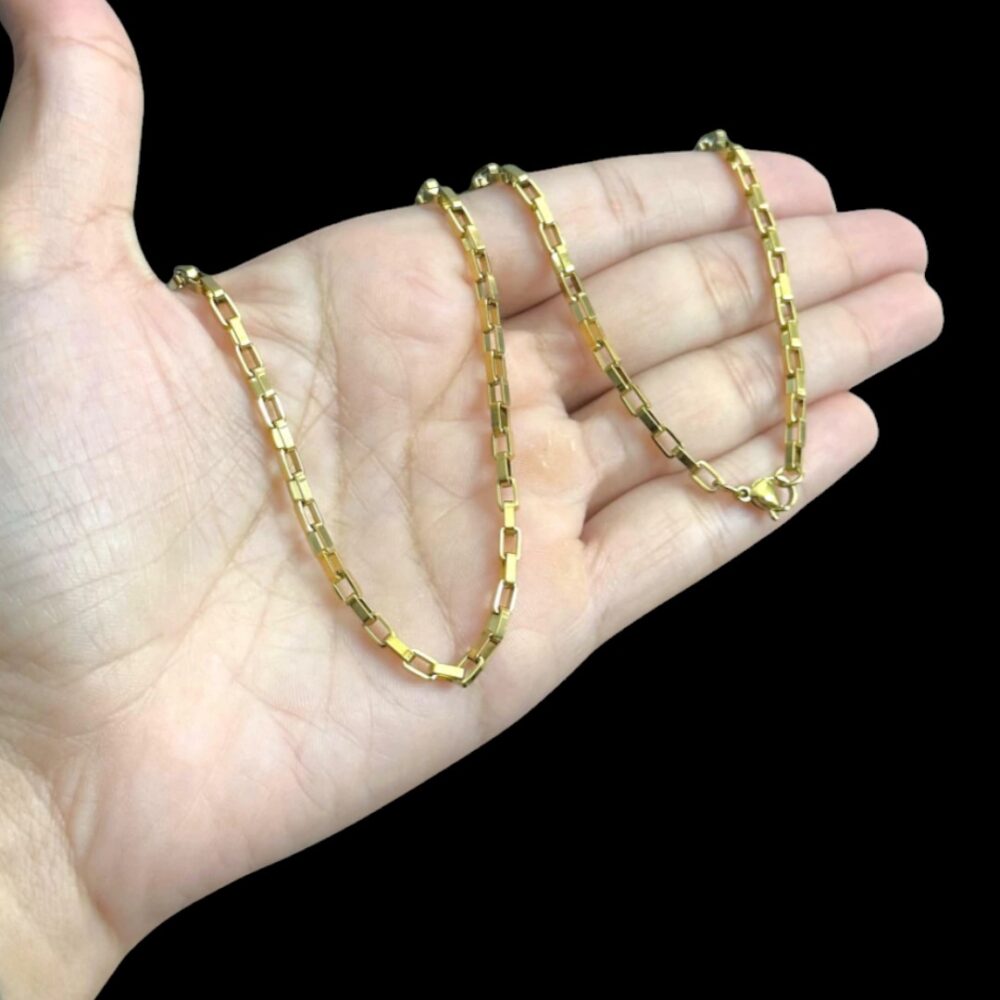 Cordão 3.0 Tijolinho + Pingente Cristo Oval - Banhado A Ouro - Imagem 7