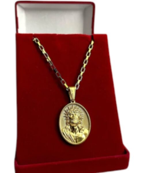 Cordão 3mm Tijolinho + Pingente Cristo Placa Banhado a Ouro