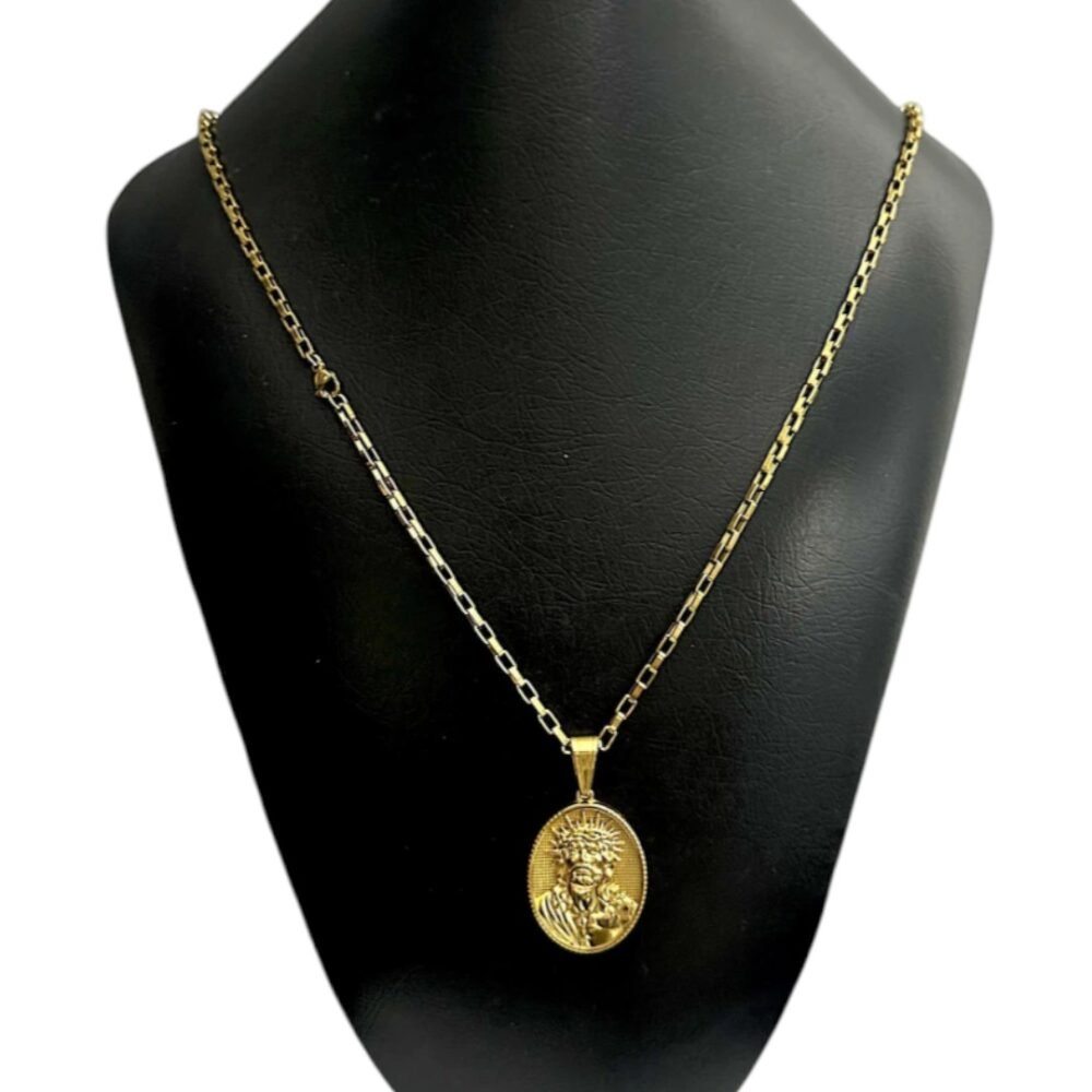 Cordão 3Mm Tijolinho + Pingente Cristo Placa Banhado A Ouro - Imagem 3