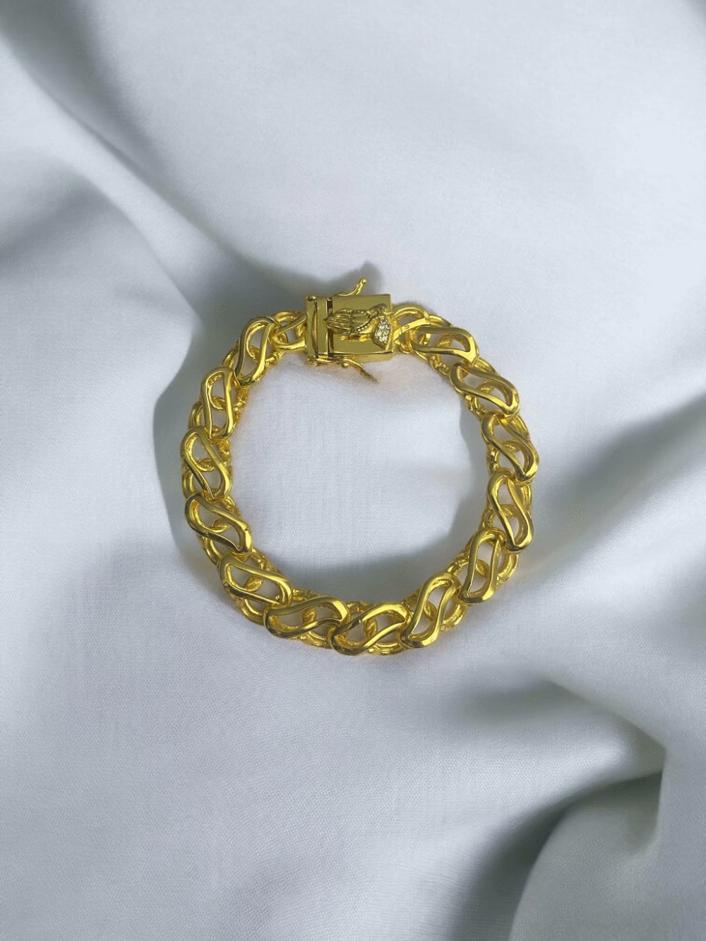 Pulseira Friso S Vazado 13Mm Fecho Mão Orando Banhado A Ouro