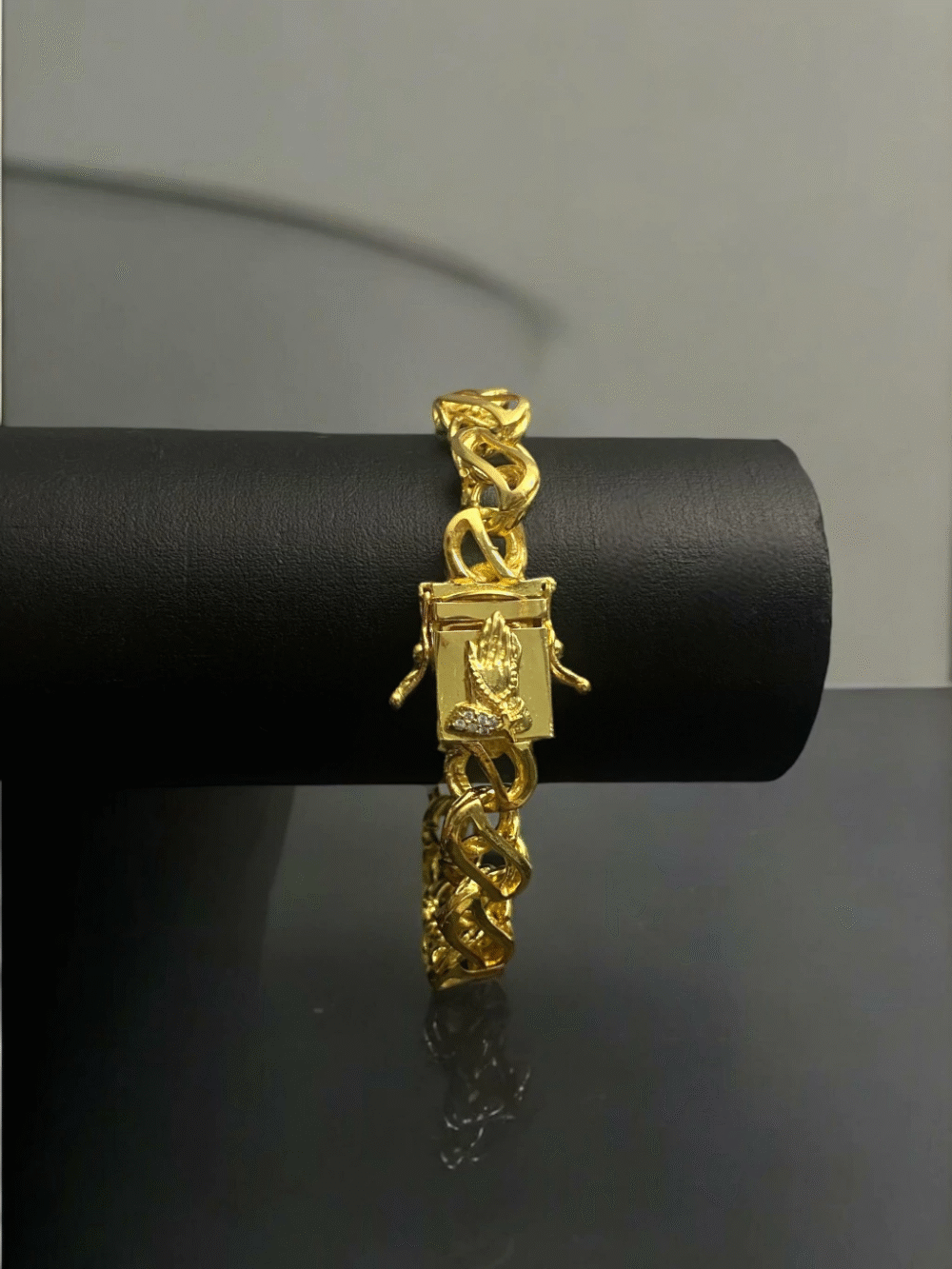 Pulseira Friso S Vazado 13Mm Fecho Mão Orando Banhado A Ouro - Imagem 3