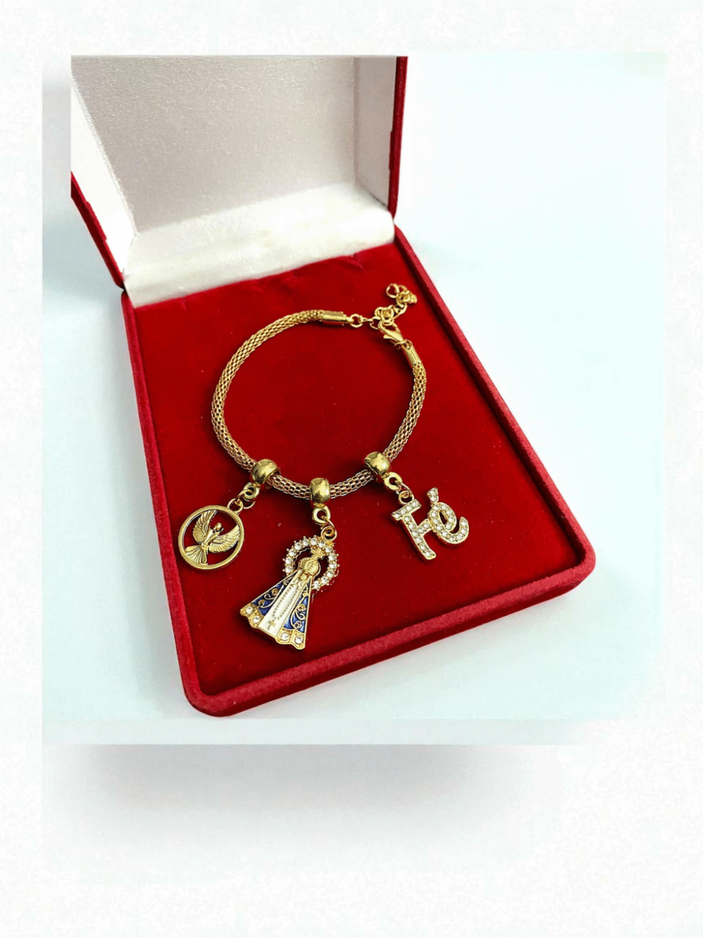 Pulseira Sra. Aparecida, Espírito Santo E Fé Banhada A Ouro
