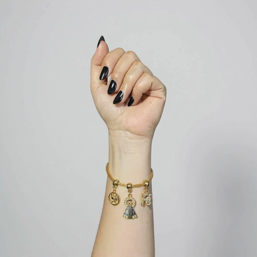 Pulseira Sra. Aparecida, Espírito Santo E Fé Banhada A Ouro - Imagem 2