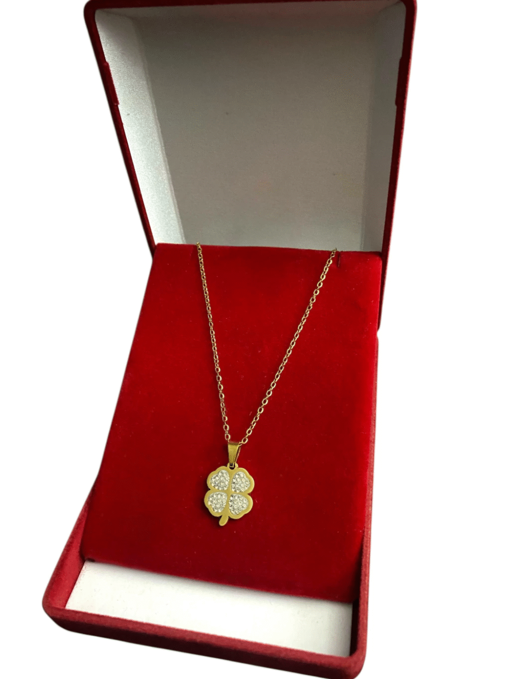 Cordão Feminino 1Mm Trevo Cravejado Banhado A Ouro 18K - Imagem 2
