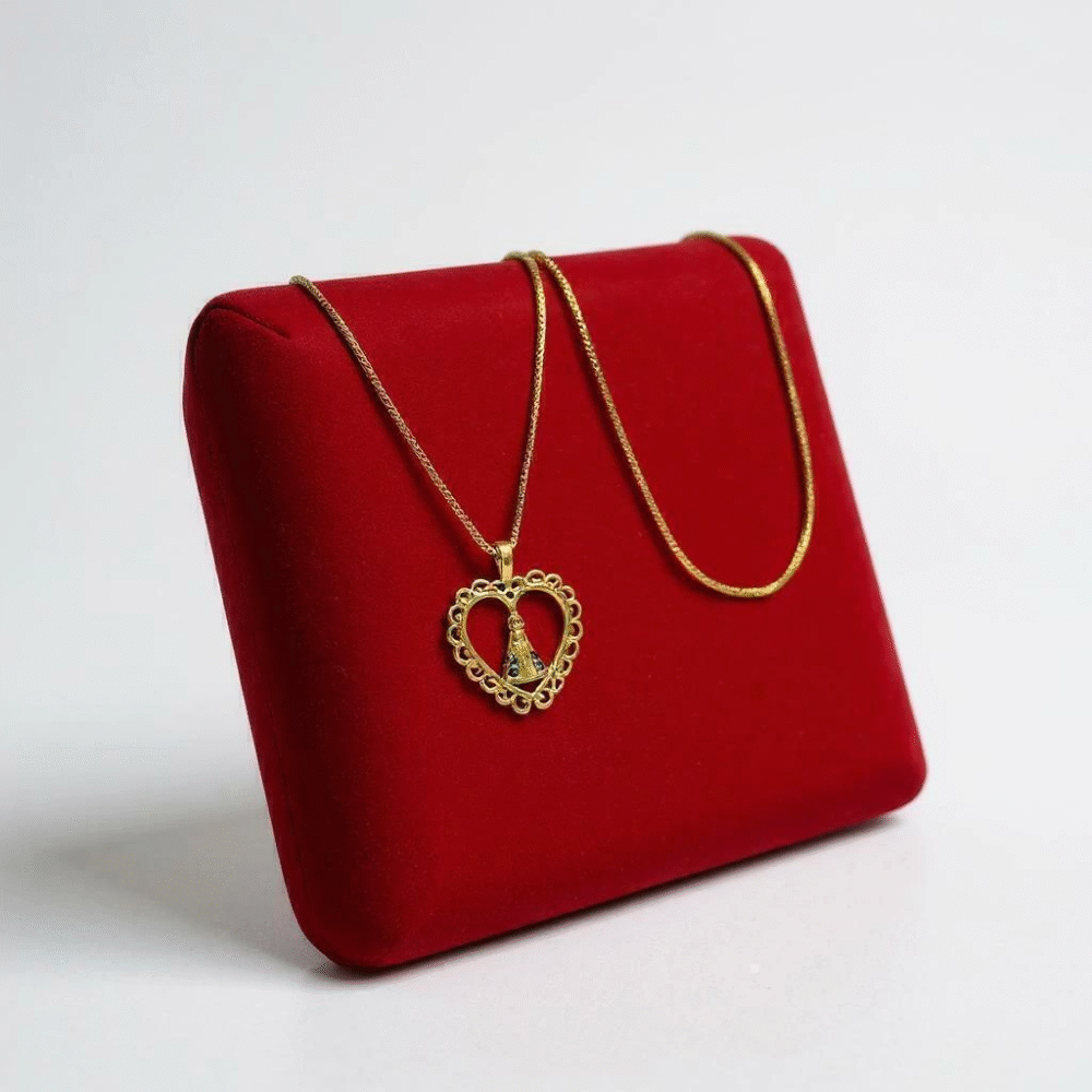 Cordão Feminino 1Mm Nossa Senhora Coração Banhado A Ouro 18K - Imagem 2