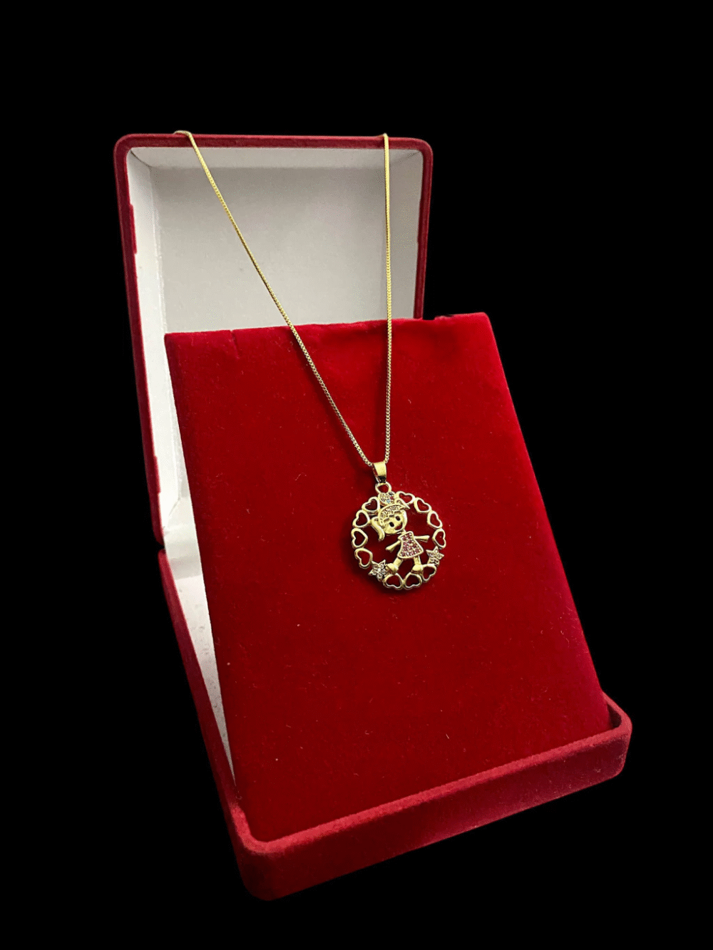 Cordão Feminino 1Mm Menina Arco Coração Banhado A Ouro 18K